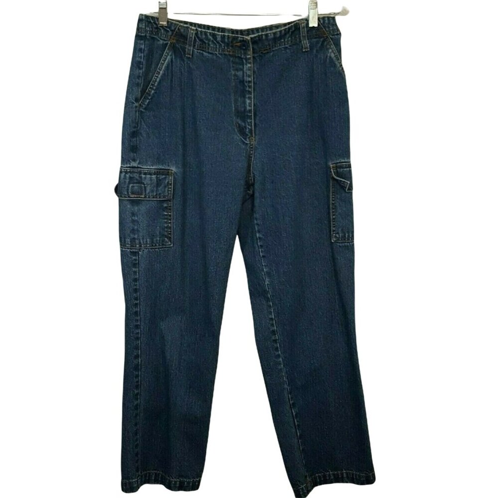 Bill Blass Women's Jeans 12 Vintage Cargo High-waisted‎ Pockets Bareback Blue